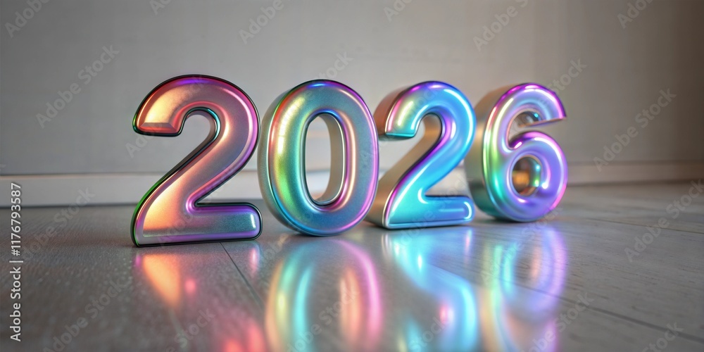 Wall mural 3d iridescent 2026 numbers with a colorful finish
