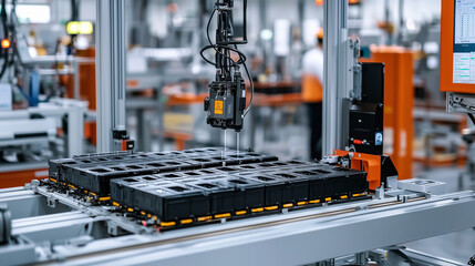 Assembly Line for Electric Car Battery Cells in Factory