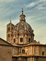 Stunning Architectural Details of a Historic Dome in Rome, Italy During 2024 With a Clear Sky and Classic European Charm