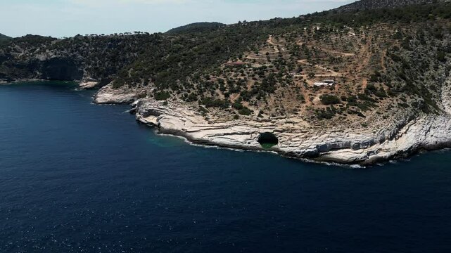 Giola Lagoon on Thasos, Greece. Aerial View of Natural Rock Pool, with Turquoise Waters and Cliffs