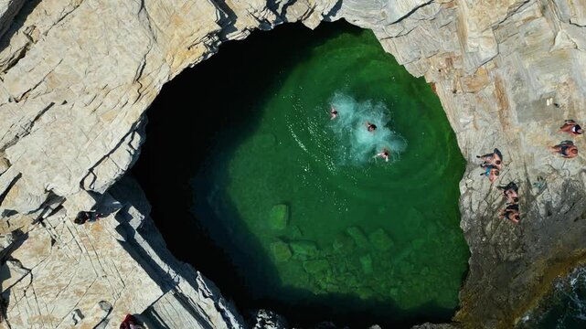 Giola Lagoon on Thasos, Greece. Aerial View of Natural Rock Pool, with Turquoise Waters and Cliffs