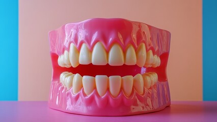 Obraz premium Colorful dental model showing full set of teeth on display