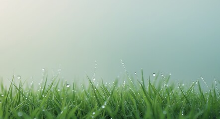 Obraz premium Lush green grass with dew drops covering the surface