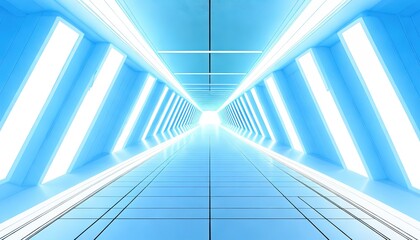 Futuristic blue corridor, bright lights, sleek design.  Modern architecture, clean lines, and a sense of depth create a captivating image. Ideal for technology, science fiction, or abstract concepts.