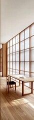 Minimalist Wooden Room Interior with Shoji Screens and Sunlight