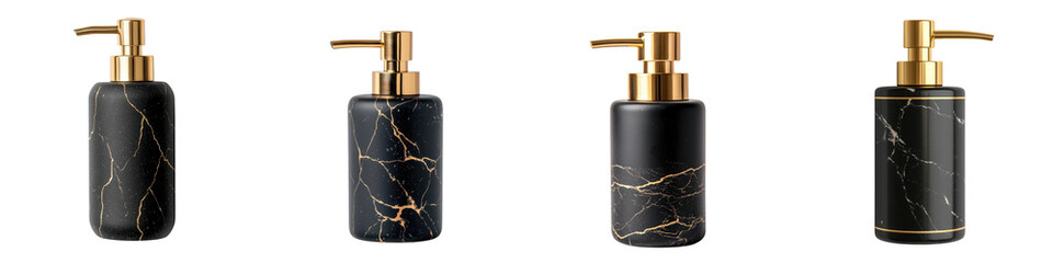 Obraz premium Elegant black marble soap dispenser with a sleek gold toned metal pump perfect for adding a touch of luxury and sophistication to any modern bathroom interior design