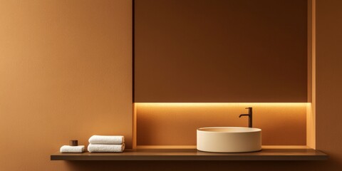Future consumer technology shapes modern lifestyles. Modern bathroom with warm tones and minimalist decor.