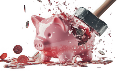 Broken Pink Piggy Bank with Coins around It