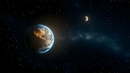 Fototapeta premium Earth and Moon in Space 3D Illustration