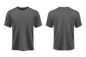  Vector flat illustration of a plain dark grey t-shirt template, front and back view on a transparent  background 