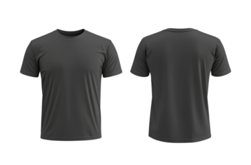  Vector flat illustration of a plain dark grey t-shirt template, front and back view on a transparent  background