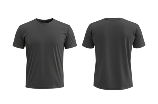  Vector flat illustration of a plain dark grey t-shirt template, front and back view on a transparent  background