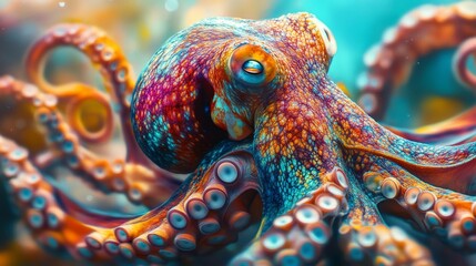 Vibrant octopus underwater close-up.