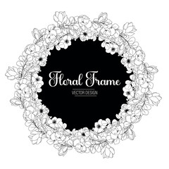 Elegant Black and White Floral Frame. A sophisticated circular frame featuring delicate black and white floral illustrations, perfect for wedding invitations, cards, or elegant designs.