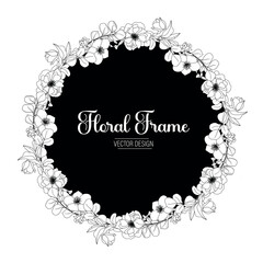Elegant Black and White Floral Frame. A sophisticated circular frame featuring delicate black and white floral illustrations, perfect for wedding invitations, cards, or elegant designs.