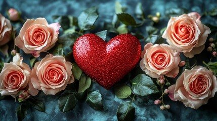 Romantic valentine's day wallpaper with red heart and roses perfect background for love-themed content