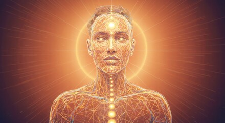 Glowing Woman Portrait with Chakra Points and Energy Field