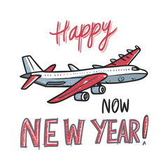 Airplane and Ribbon Happy New Year Vector Illustration