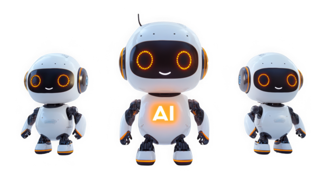 Cute AI Robot Characters on a White Background