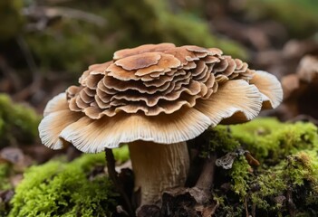 A close-up of a colorful mushroom with a textured surface