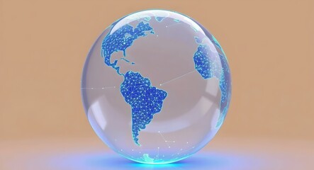 a technology and internet concept An abstract light blue hologram of the world in a glass sphere on a blur Abstract digital globe with global network connections on a white background, wallpaper 