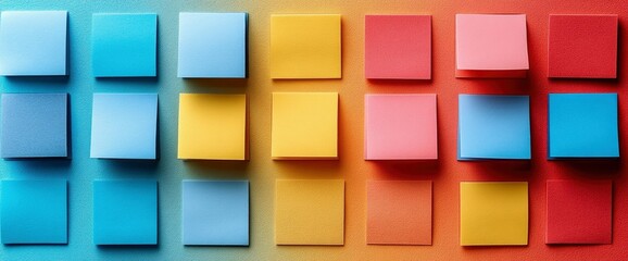 Colorful Sticky Notes Arranged on a Gradient Background - Organization and Planning Concept