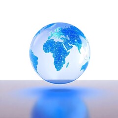 Fototapeta premium a technology and internet concept An abstract light blue hologram of the world in a glass sphere on a blur Abstract digital globe with global network connections on a white background, wallpaper 