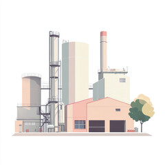 Industrial pollution with smoke rising from chimneys and factory plants