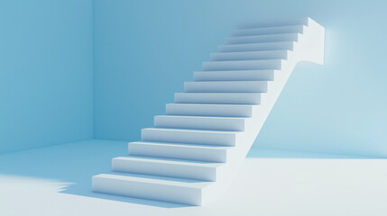 A 3D rendering of stairs ascending upwards, creating a sense of elevation and depth.
