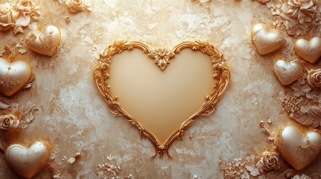 Valentine's day heart-shaped wallpaper elegant gold background romantic content floral environment artistic viewpoint for festive concept