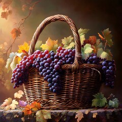A ripe grape basket wine nature photo during sunset in the vineyard