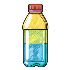 Colorful bottle with purple cap and gradient sections.