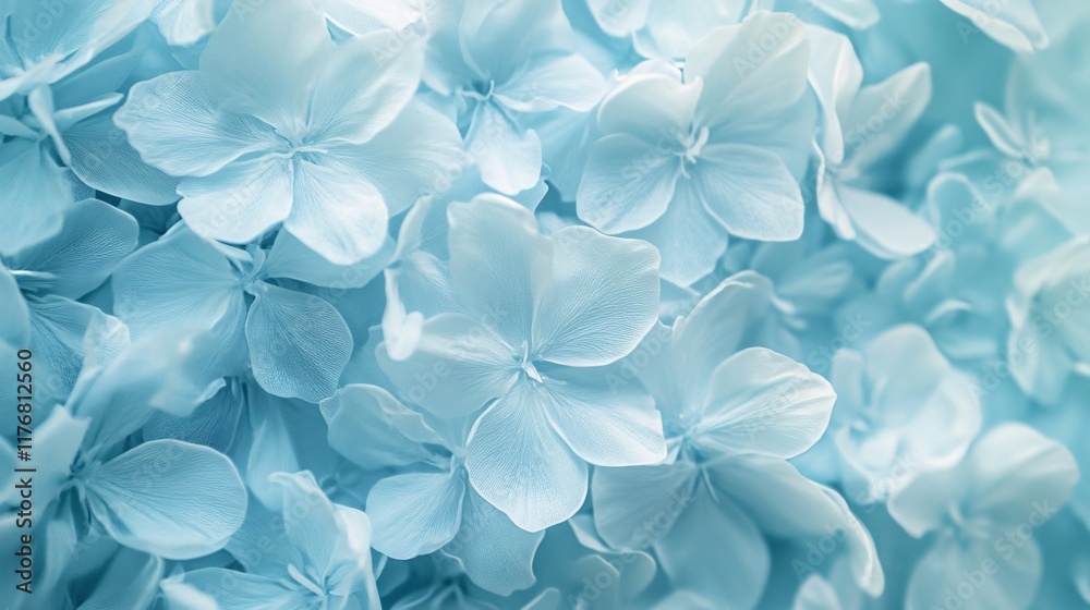 Poster Close up of blue flowers with a light blue background. The flowers are very delicate and the background is very light