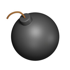 bomb with a round black body and a fuse at the top. It is commonly associated with explosives