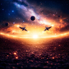 Naklejka premium Cosmic Exploration: A 3D Space Illustration