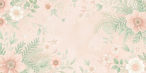 Soft pink background with delicate floral patterns in shades of pale peach and mint,nature,  nature, calming, serene