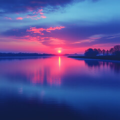 Obraz premium Scenic sunset over lake with Future Dusk-inspired sky