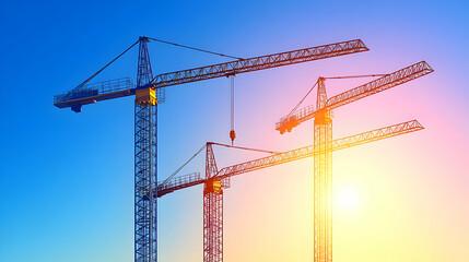 Construction Cranes Sunset Illustration