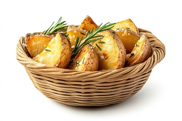 Roasted Potato Wedges Rosemary and Salt in Basket