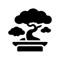 Elegant Black and White Bonsai Tree Icon