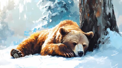 Fototapeta premium Bear in the wild, creating a natural scene, comic style