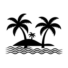 Tropical Island Palm Tree Silhouette Vector