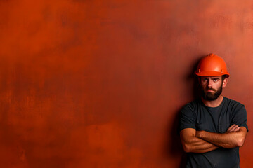 Construction Worker in Orange Helmet, Realistic Image
