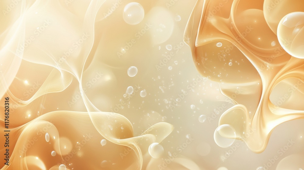Poster organic shapes create a mesmerizing backdrop with glowing droplets and translucent swirls during sof