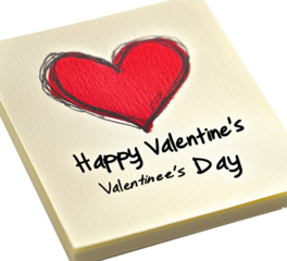 Hand drawn red heart sketch with Happy Valentine's Day Mine text below placed on a yellow textured paper isolated on white transparent background. Concept of love and affection