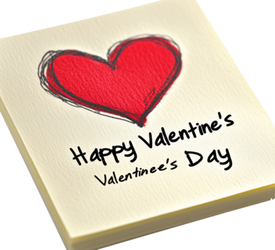 Hand drawn red heart sketch with Happy Valentine's Day Mine text below placed on a yellow textured paper isolated on white transparent background. Concept of love and affection