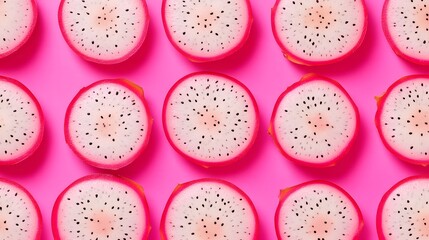Fototapeta premium Sliced Dragon Fruit Pattern, Vibrant Pink