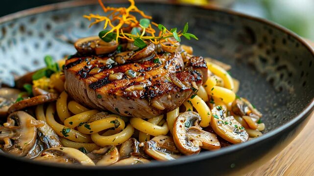 pasta with veal and mushrooms