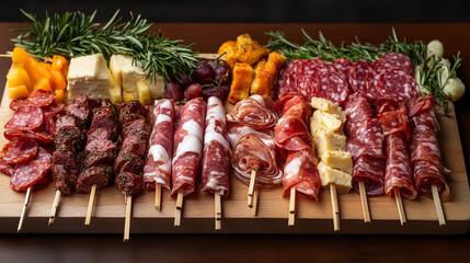 Charcuterie board featuring assorted meats and cheeses arranged elegantly for a gathering