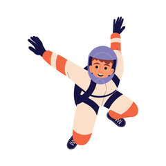 Man Skydiver in Flight Free Falling with Parachute Vector Illustration